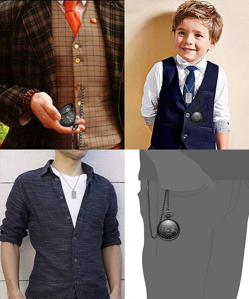 Engraved “to My Son” “I Love You” Pocket Watch with Chain